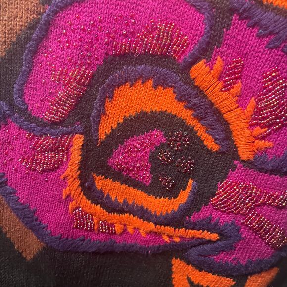 VTG 90s B. Diffusion Sweater Black Multi Embroidered Floral Beaded Artsy M - Picture 5 of 8